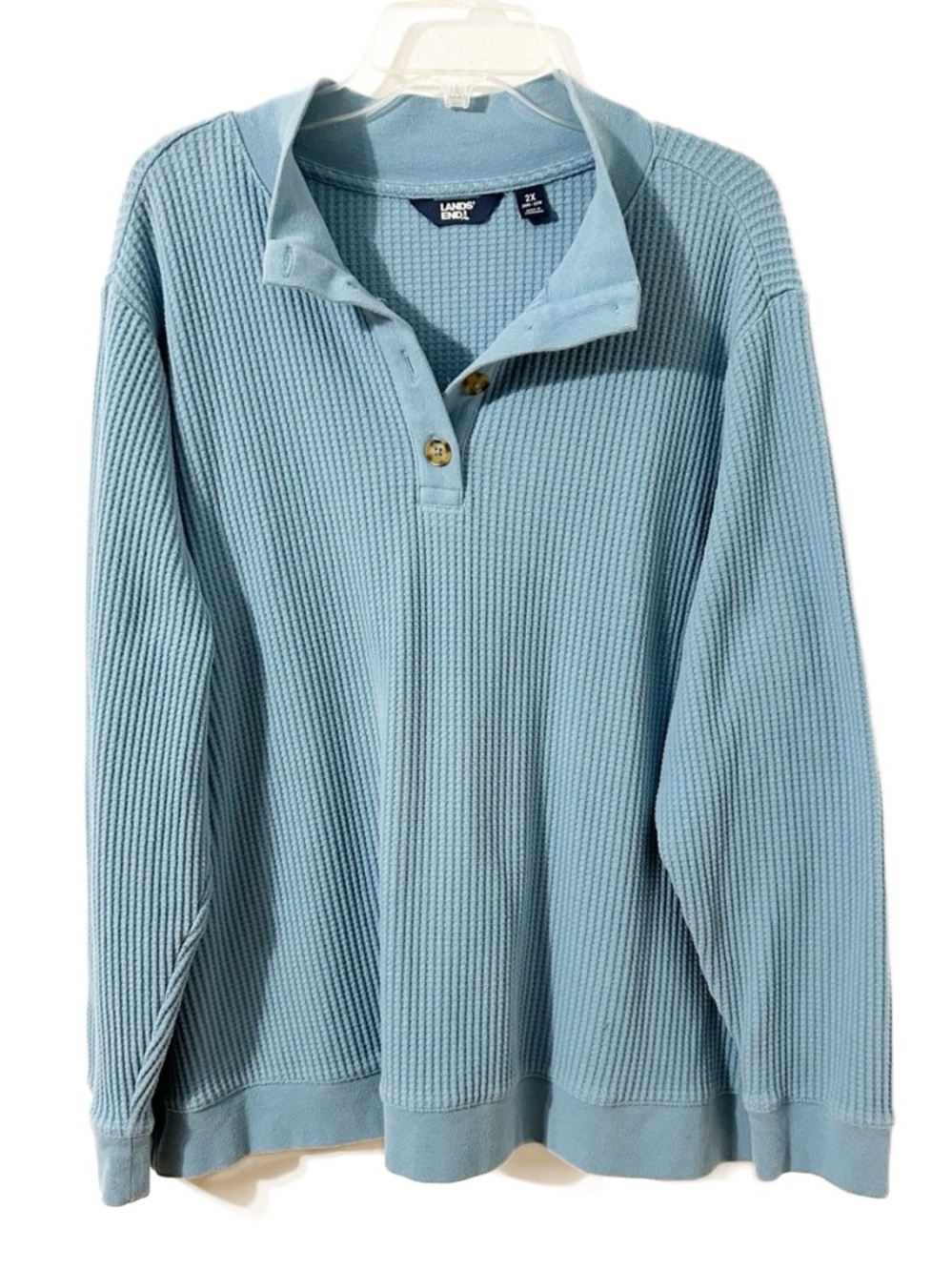 Lands’ End Light Blue Waffle Knit Pullover Sweater Women’s 2X Collared Cozy Top